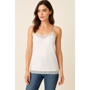 White House Black Market White Lace Trim Camisole Tank Women's Small WHBM Bridal